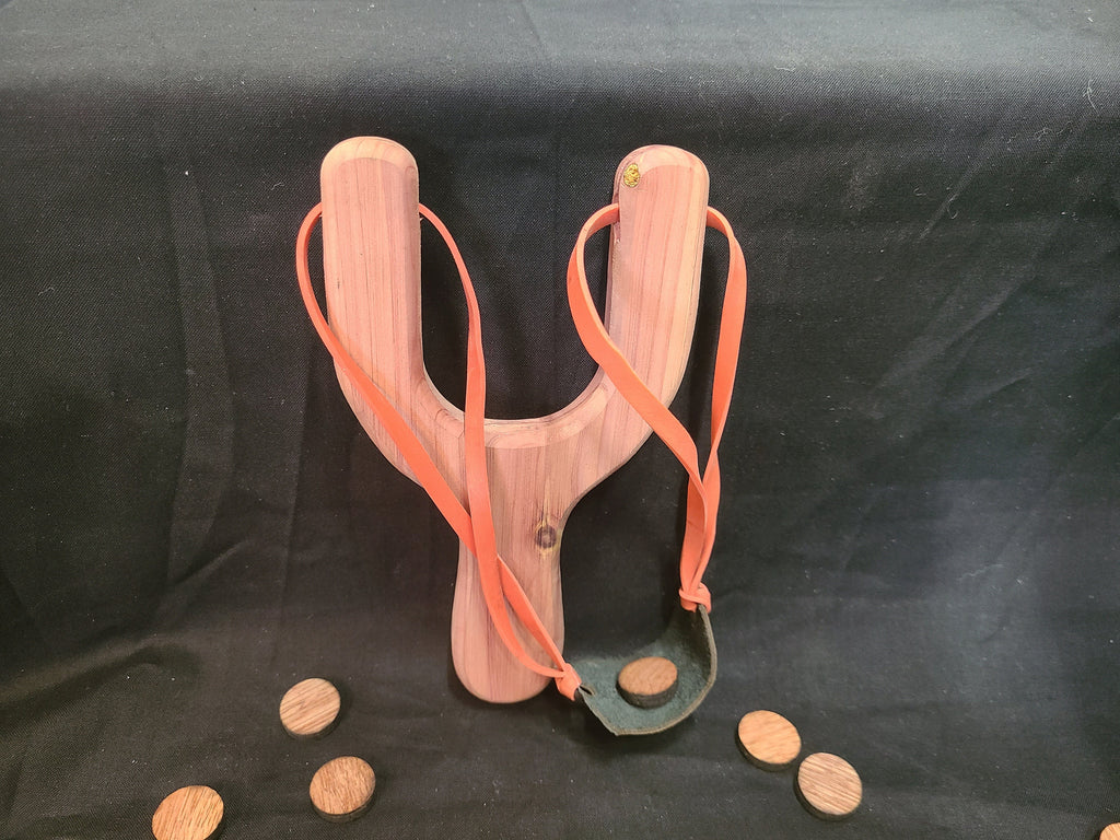 Personized Old School Hand Made Wooden Cedar Slingshot/Catapult with Targets