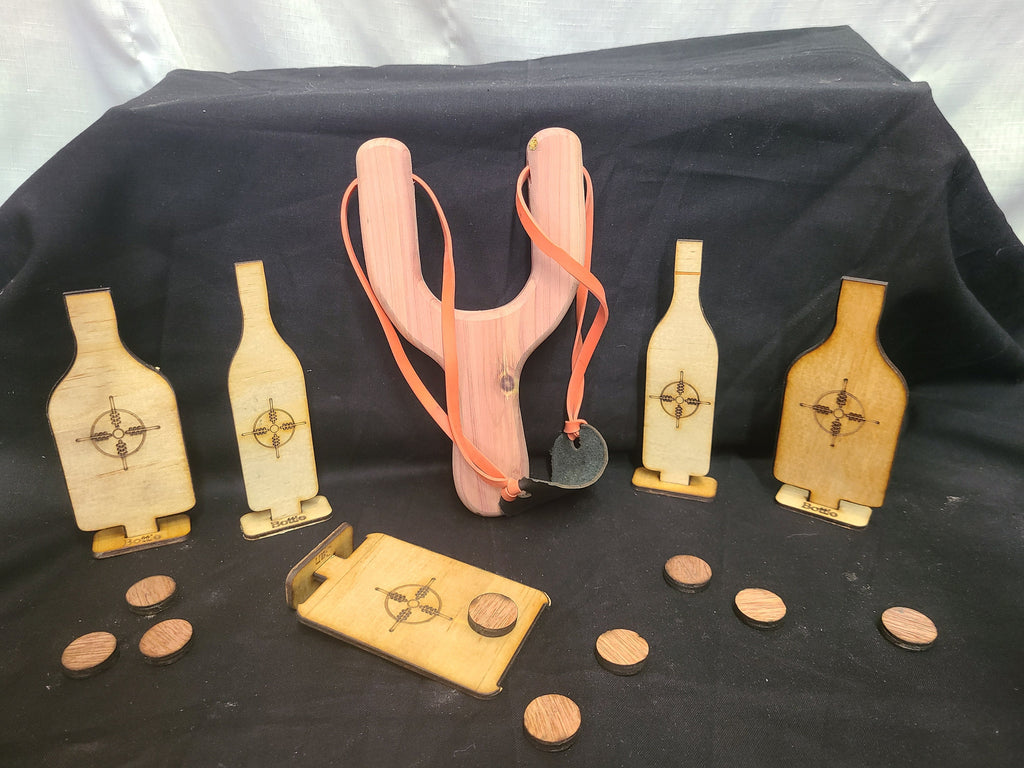 Personized Old School Hand Made Wooden Cedar Slingshot/Catapult with Targets