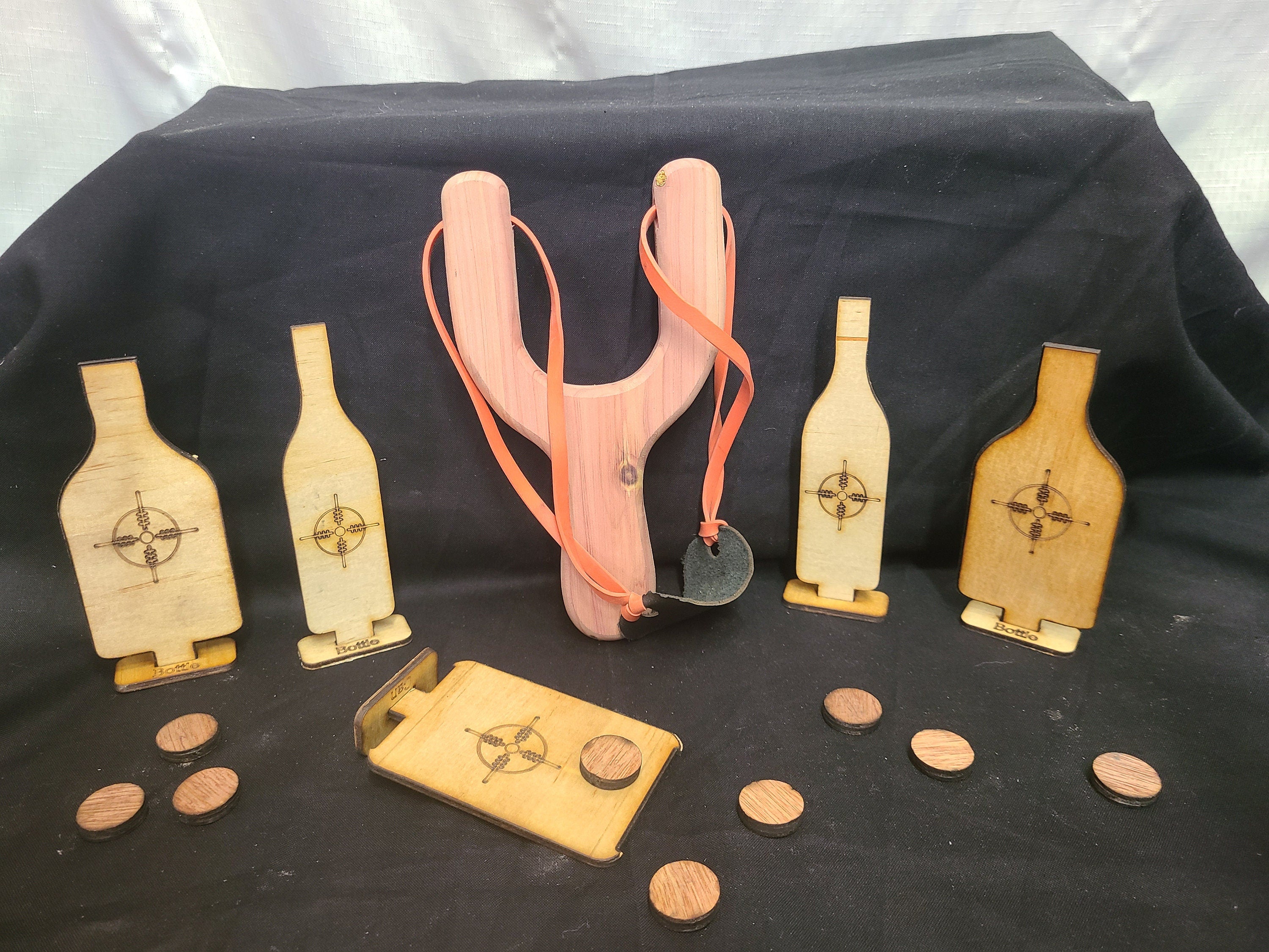 Personized Old School Hand Made Wooden Cedar Slingshot/Catapult with Targets