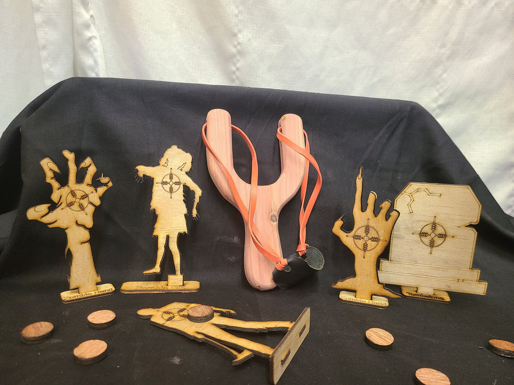 Personized Old School Hand Made Wooden Cedar Slingshot/Catapult with Targets