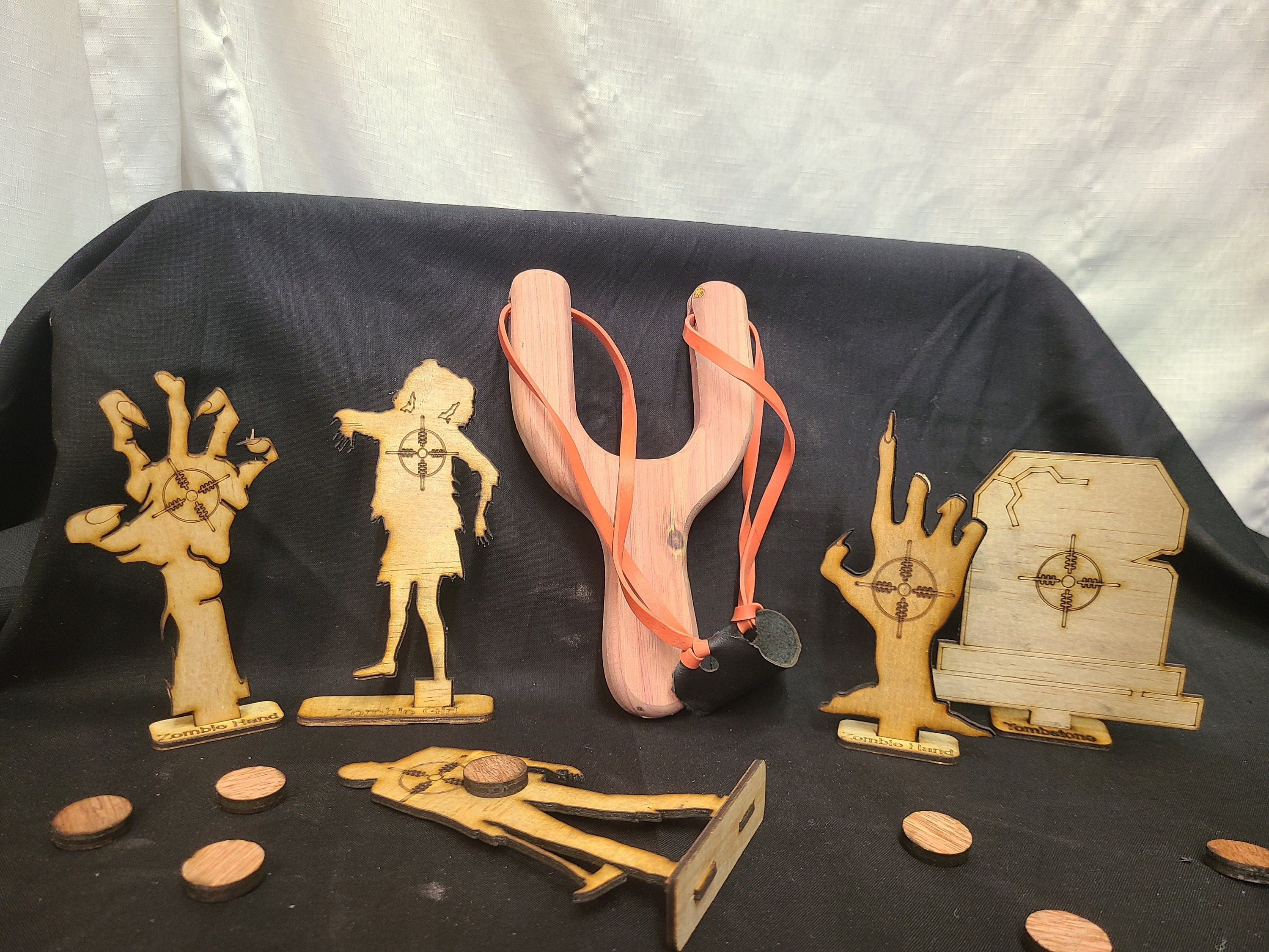 Personized Old School Hand Made Wooden Cedar Slingshot/Catapult with Targets