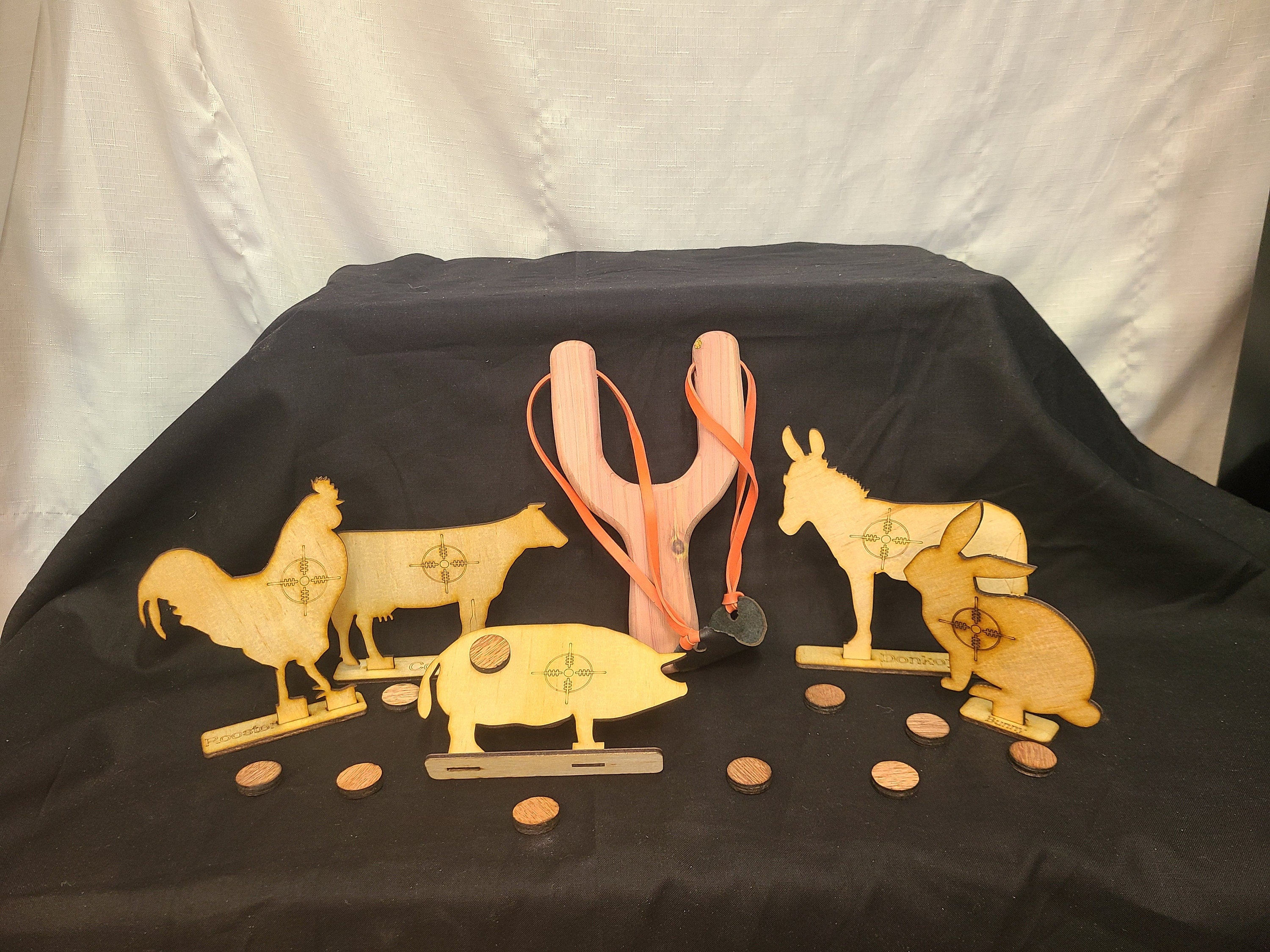 Personized Old School Hand Made Wooden Cedar Slingshot/Catapult with Targets