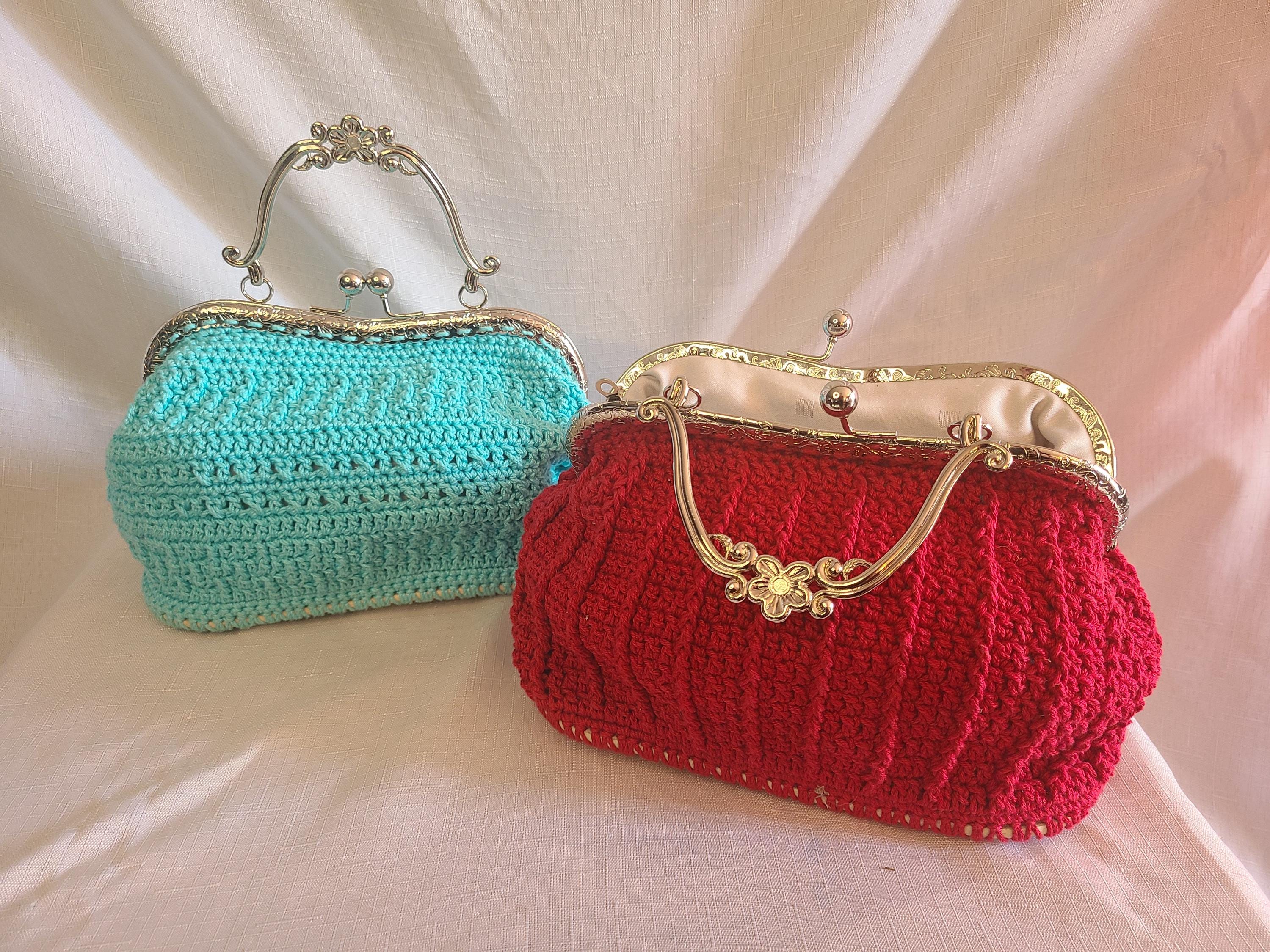 Crochet Leather bottom Hand Bag Purse