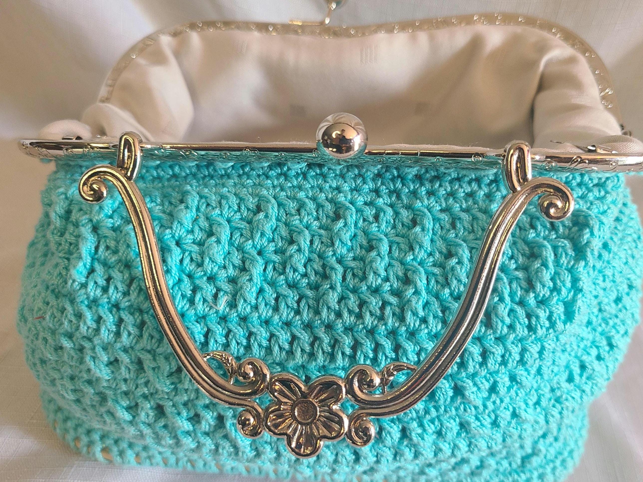 Crochet Leather bottom Hand Bag Purse
