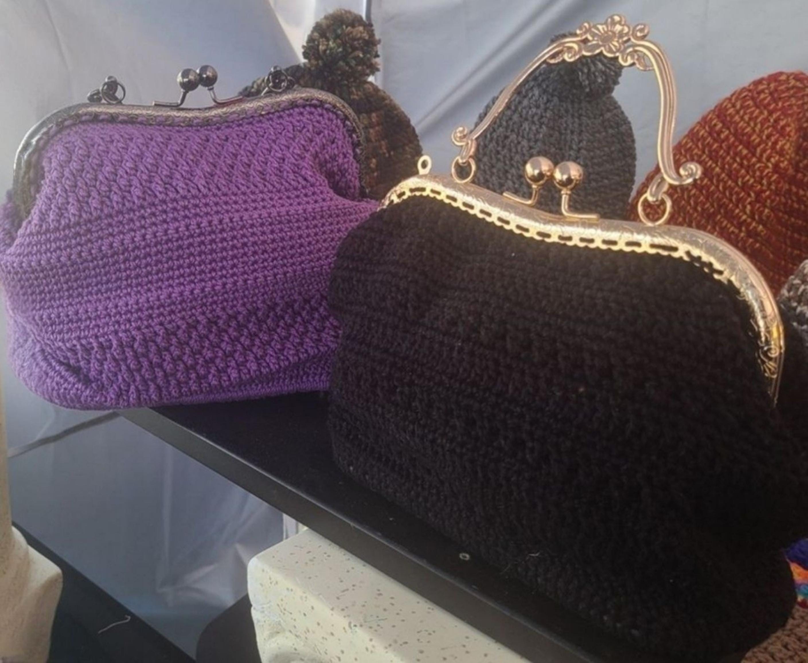 Crochet Leather bottom Hand Bag Purse