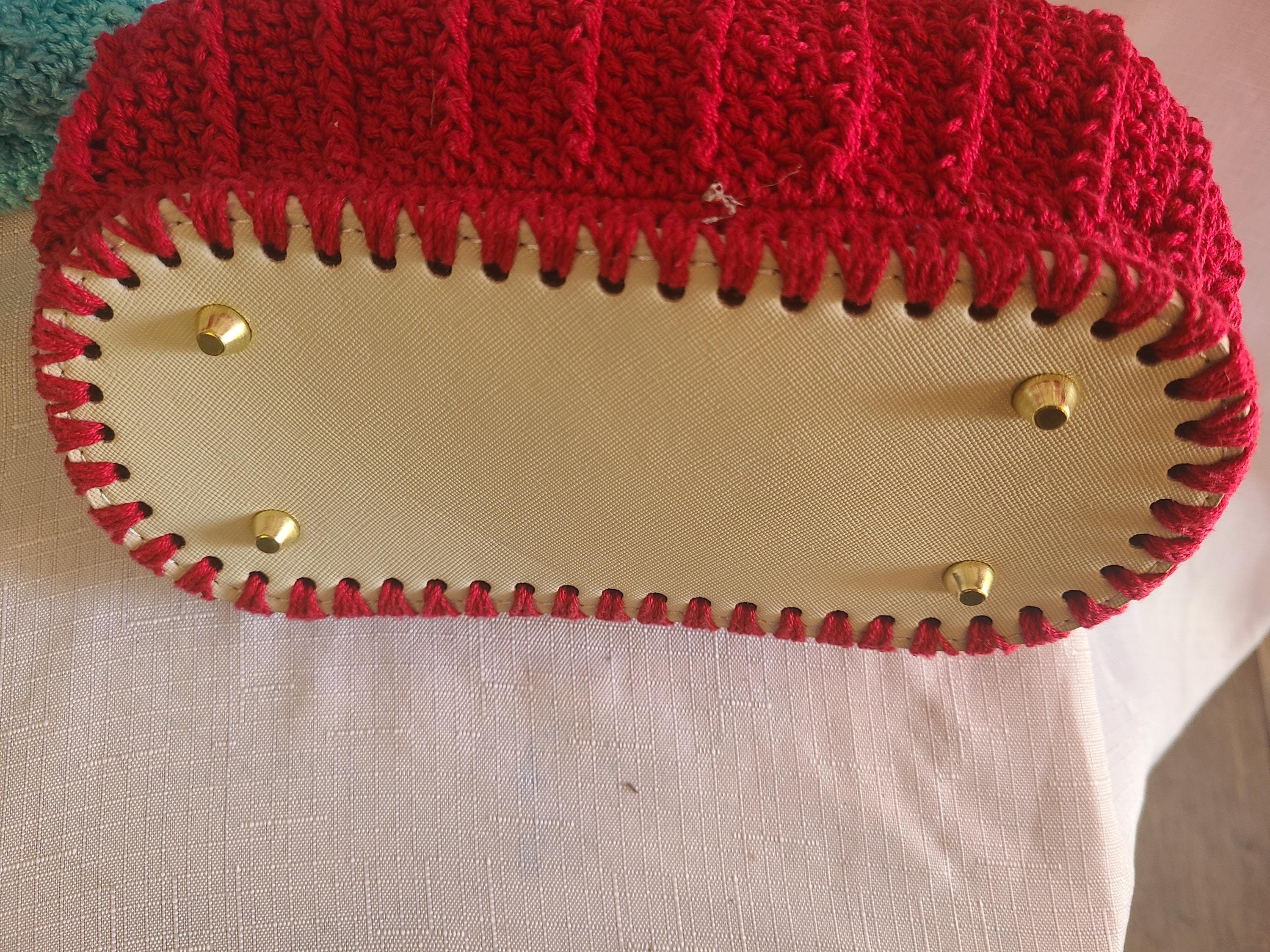 Crochet Leather bottom Hand Bag Purse