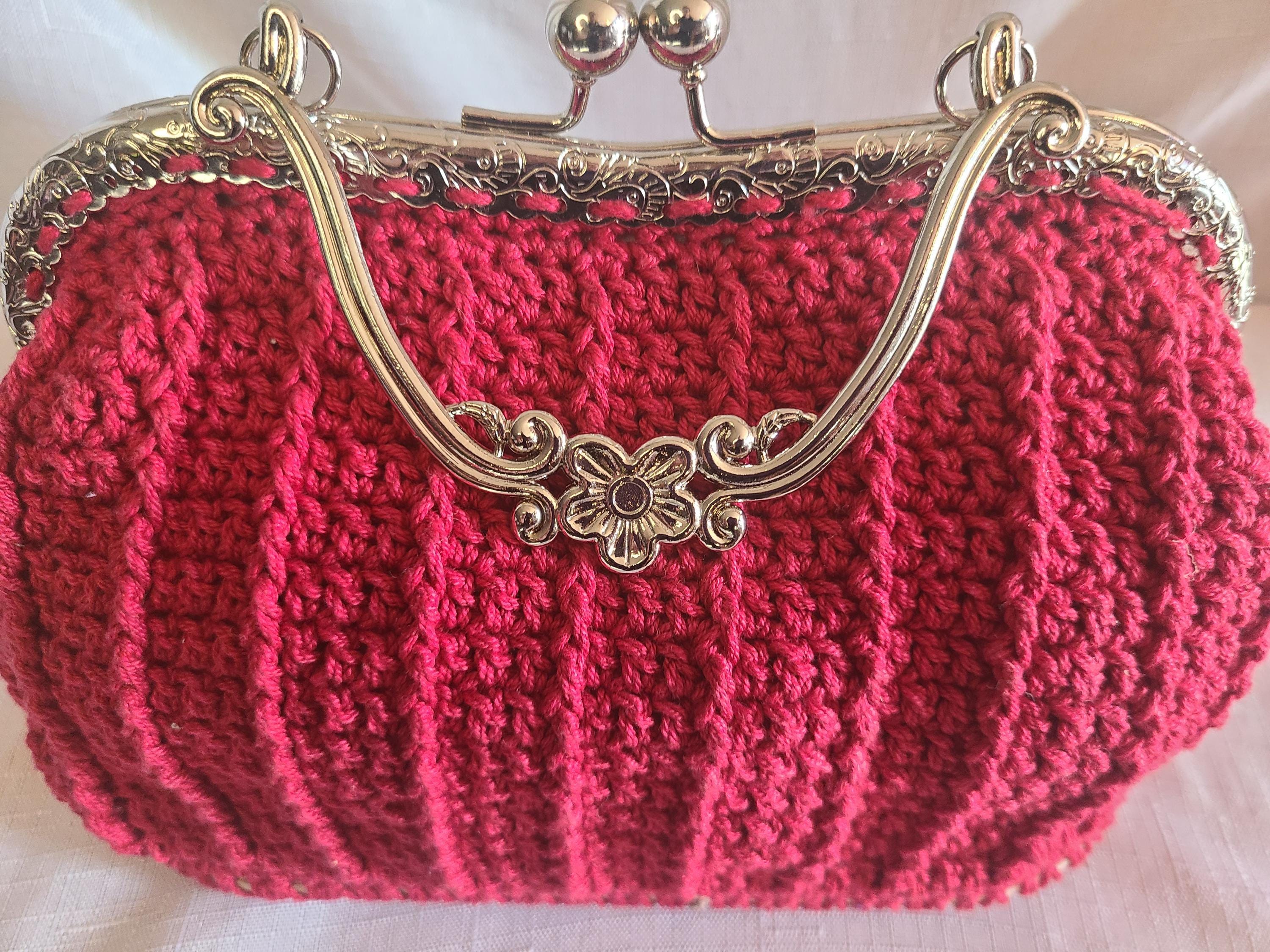 Crochet Leather bottom Hand Bag Purse