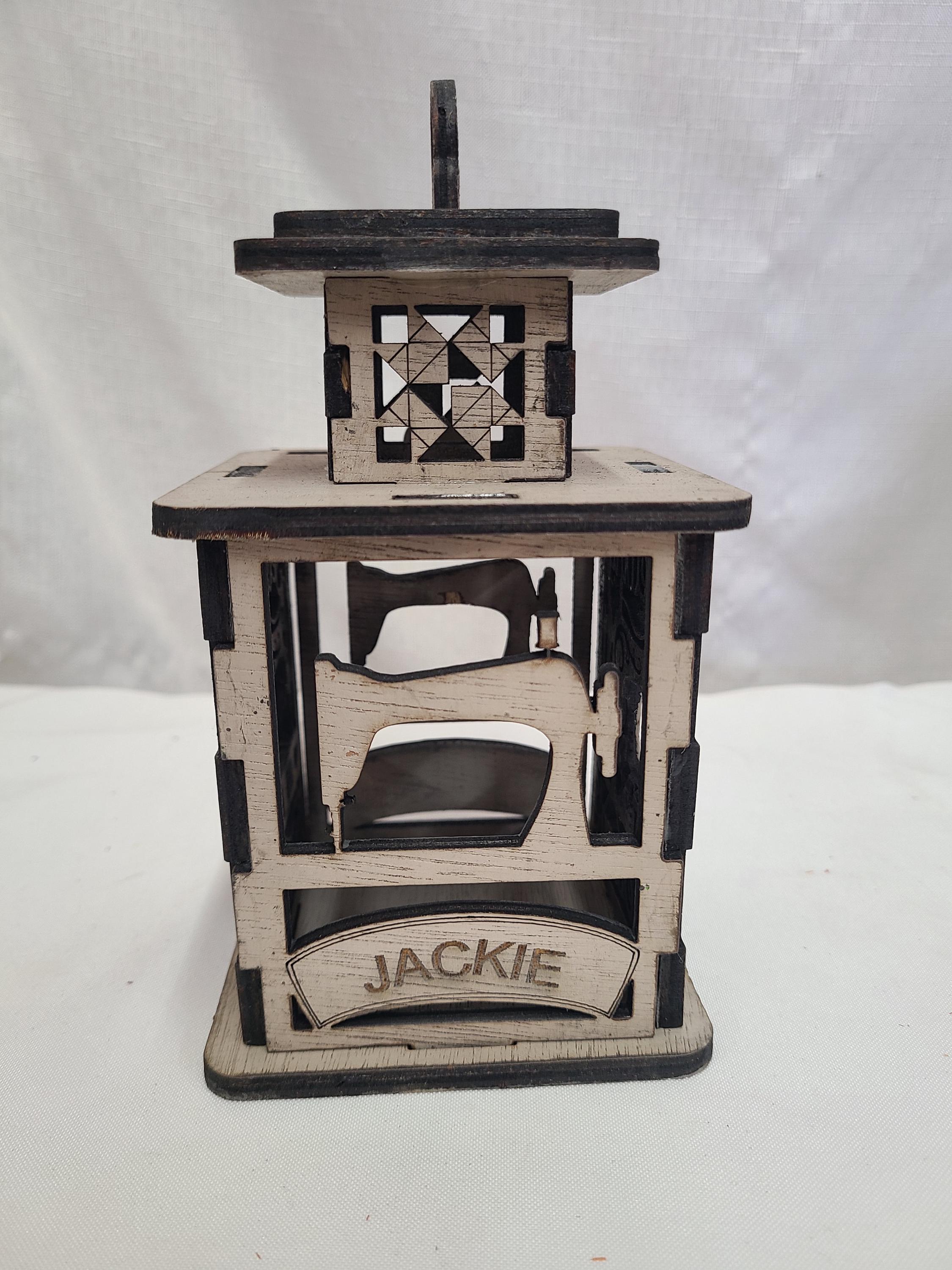 Personalized Tea Light Lantern Quilting Themed