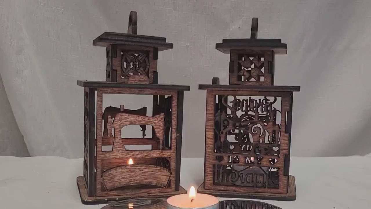 Personalized Tea Light Lantern Quilting Themed
